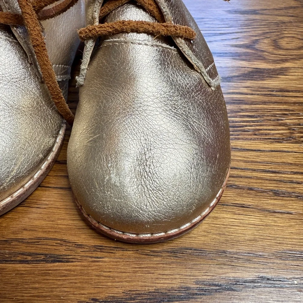Mon Petit Handmade Toddler Gold Metallic Hard Soled Oxford Shoes Size 7